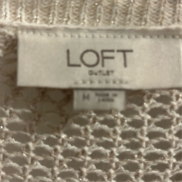 LOFT Women's Beige Gold Metalllic Open Stitch Cardigan Size M Long Sleeve - Picture 4 of 7